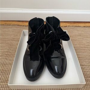 Sandro Paris Patent Leather Boots with velvet bows